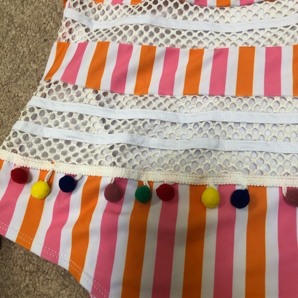 *BRAND NEW* multi-color stripe swimsuit w/ poms - Picture 5 of 5